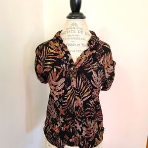 High-Lo Abstract Leaf Blouse